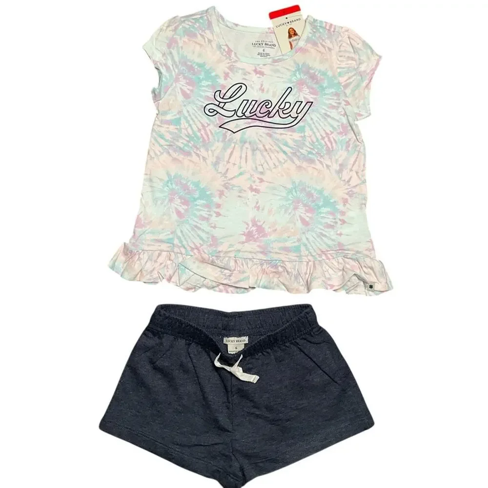 Lucky Brand Girl’s Shirt Blue Short Tye Dye Set 2 Piece Set Size 6 NWT!
